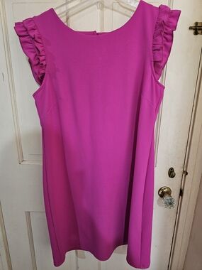 Perceptions Vibrant Pink Shift Dress with Ruffle Detail